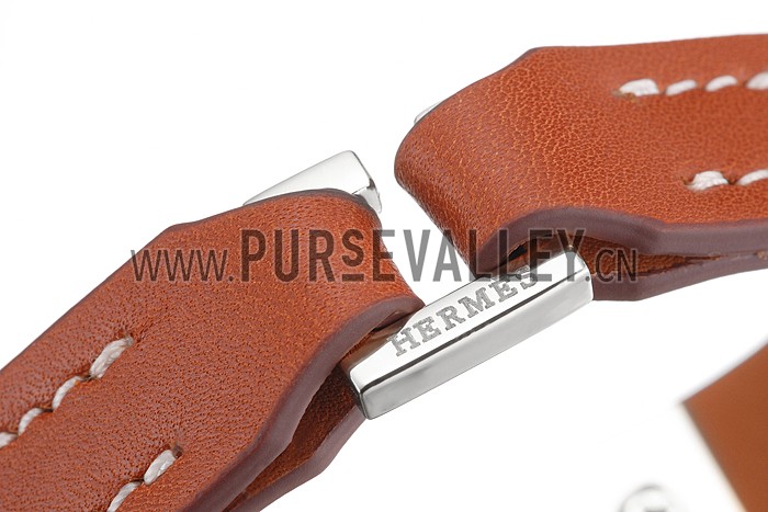 Hermes Micro Kelly Silver Hardware Bracelet Tan