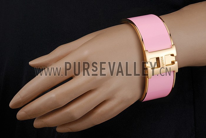 Hermes H Bracelet Pink Enamel Gold Handware 700559