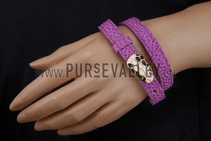 Bvlgari Serpenti Purple Leather Gold Hardware Bracelet 700527