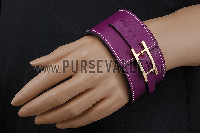 Hermes Hapi Wide Ultraviolet Leather Gold Hardware Bracelet 700605