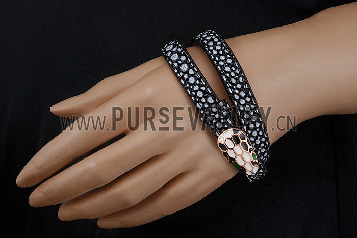 Bvlgari Serpenti Black & White Rose Gold Silver Hardware Bracelet 700530