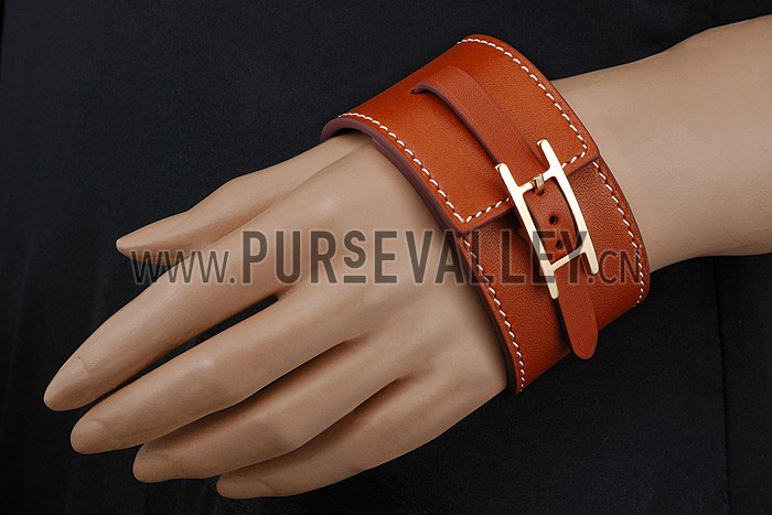 Hermes Hapi Wide Tan Leather Gold Hardware Bracelet 700603