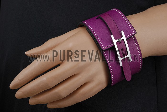 Hermes Hapi Wide Ultraviolet Leather Silver Hardware Bracelet 700597