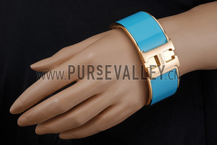 Hermes H Bracelet Blue Enamel Gold Handware 700556