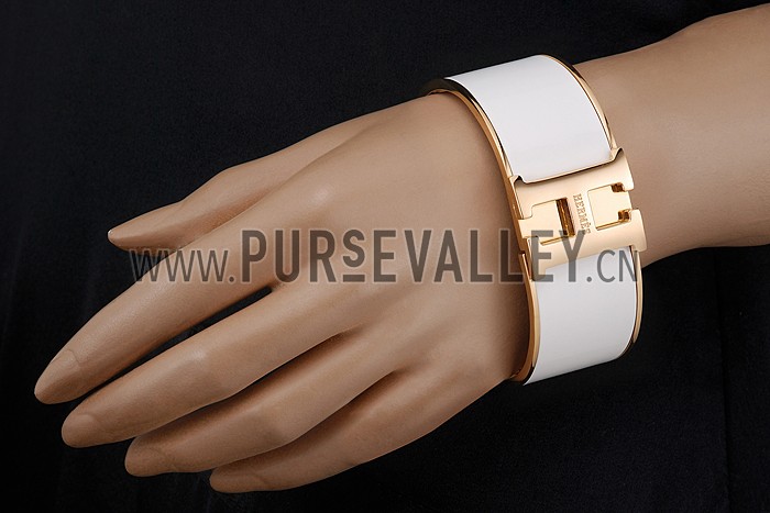 Hermes H Bracelet White Enamel Gold Handware 700561