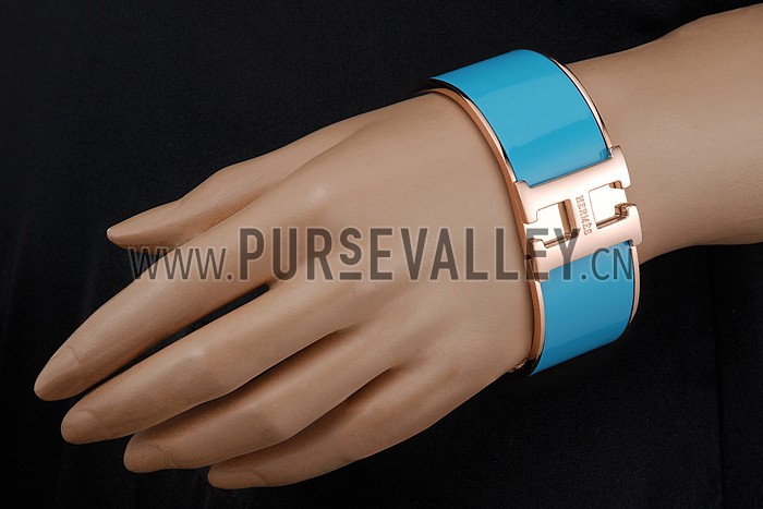 Hermes H Bracelet Blue Enamel Rose Gold Handware 700540