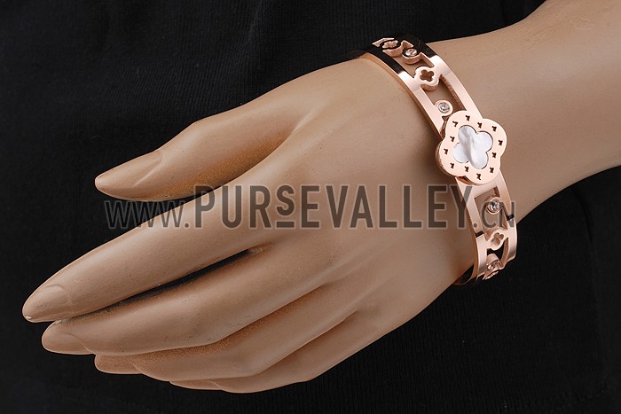 Van Cleef Alhambra Clover Motif And Cutwork Rose-Gold Bangle Bracelet