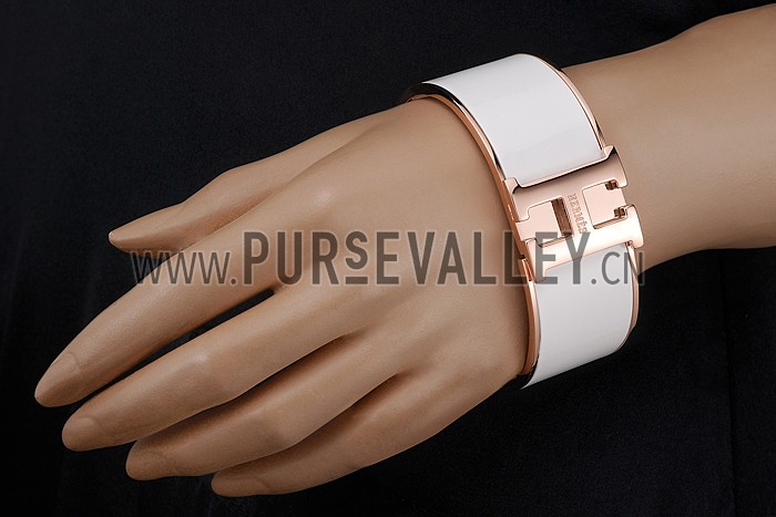 Hermes H Bracelet White Enamel Rose Gold Handware 700545