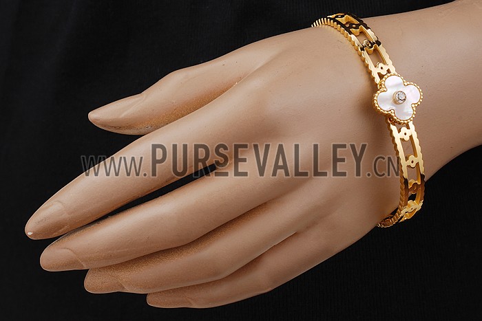 Van Cleef Alhambra Mother Of Pearl Clover And Diamond Rose Gold Bangle Bracelet