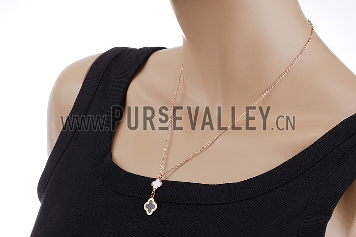 Van Cleef Magic Alhambra Rose 2 Tone Clover Motifs Gold Necklace