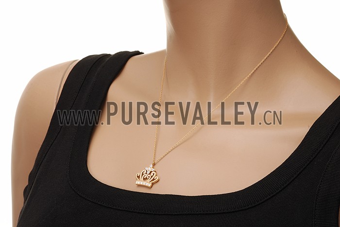 Cartier Gold Necklace With Diamond Encrusted Crown Pendant