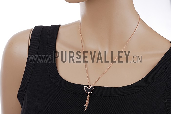 Van Cleef Alhambra Mini Butterfly Black Pendant Rose Gold Necklace