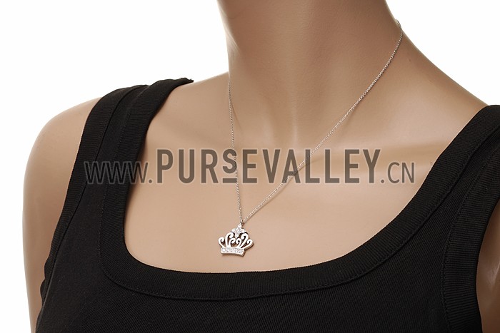 Cartier Silver Necklace With Diamond Encrusted Crown Pendant