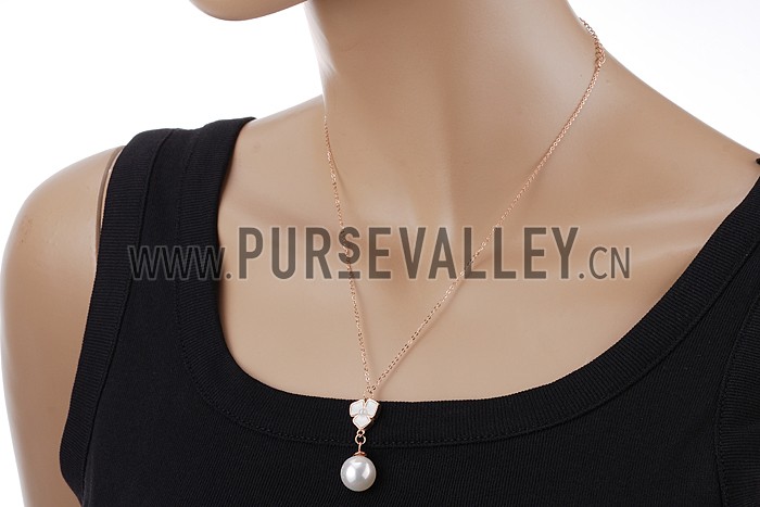 Van Cleef Sweet Alhambra Clover Pearl Pendant Rose Gold Necklace