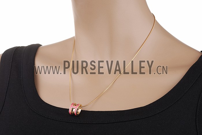Hermes Pop H Pink Enamel Gold Handware Necklace 700622