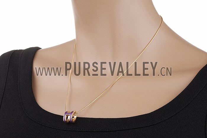 Hermes Pop H Ultraviolet Enamel Gold Handware Necklace 700618