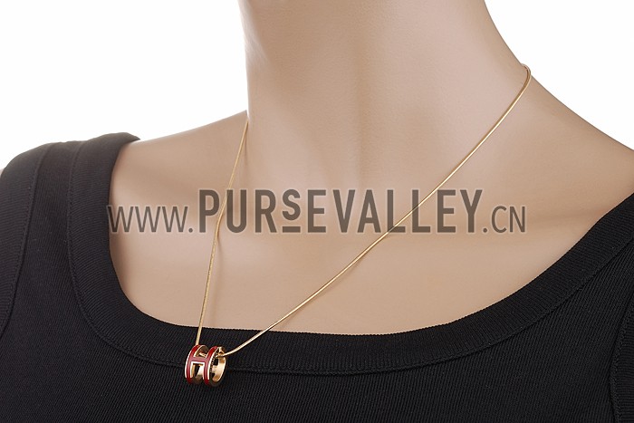 Hermes Pop H Dark Red Enamel Gold Handware Necklace 700623