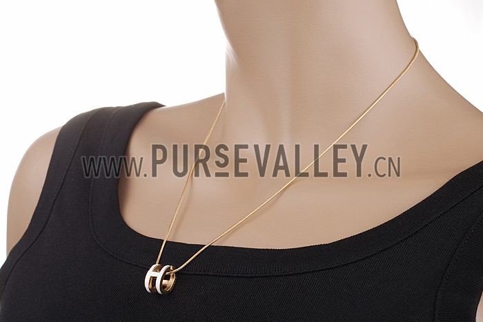 Hermes Pop H White Enamel Gold Handware Necklace 700620