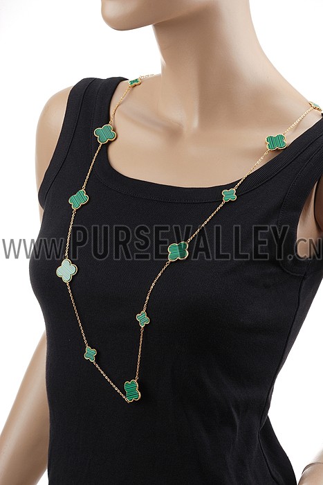 Van Cleef Lucky Alhambra 5 Clover Motifs Long Necklace