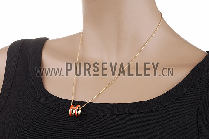 Hermes Pop H Orange Enamel Gold Handware Necklace 700619