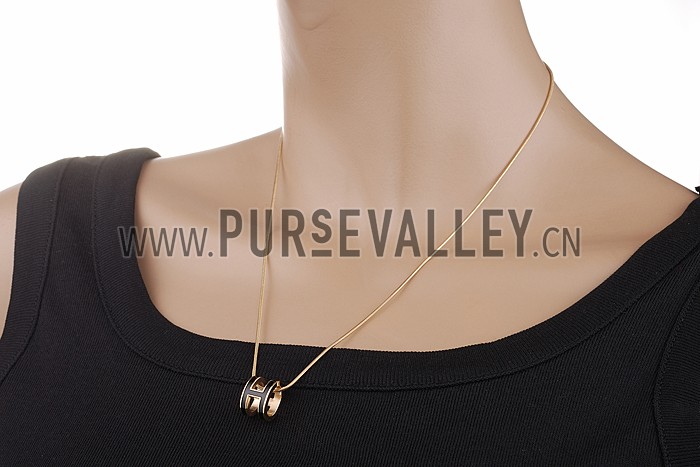 Hermes Pop H Black Enamel Gold Handware Necklace 700621
