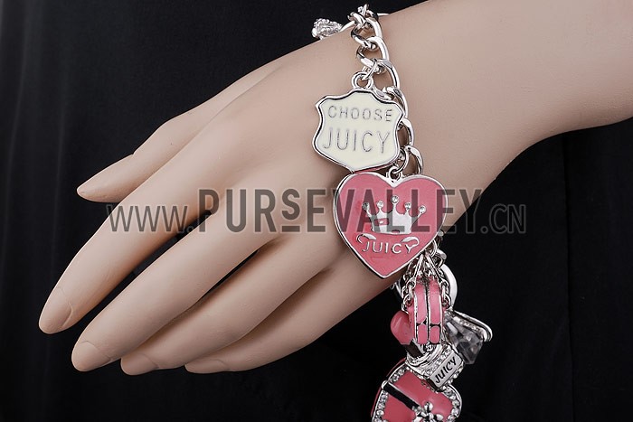 Juicy Couture Replica Pink Enameled Silver Mixed Charms Bracelet