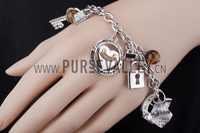 Juicy Couture Replica Crystal Studded Silver Mixed Charms Bracelet