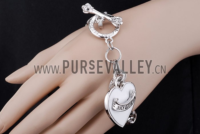 Juicy Couture Replica Silver Link White Enamel Heart Charms Bracelet