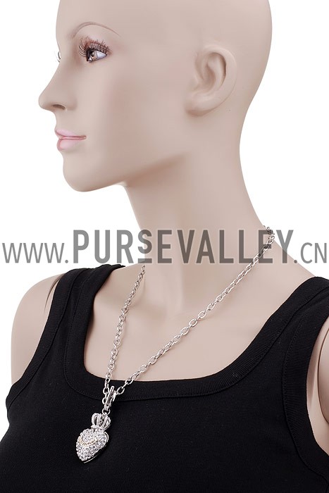 Juicy Couture Replica Crystal Studded Crown Heart Pendant Silver Fine Chain Necklace