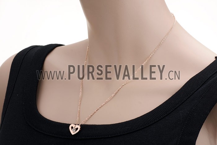 Cartier Replica Crystal Stud Cutwork Rose Gold Heart Pendant Fine Chain Necklace