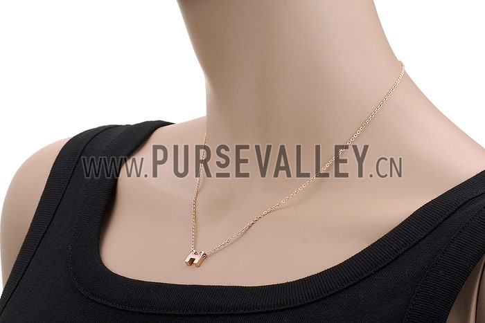 Hermes Replica Rose Gold H Logo Pendant Fine Chain Necklace 2165-322