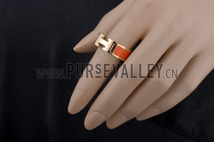 Hermes Replica Orange Ceramic Logo Cut Gold Ring