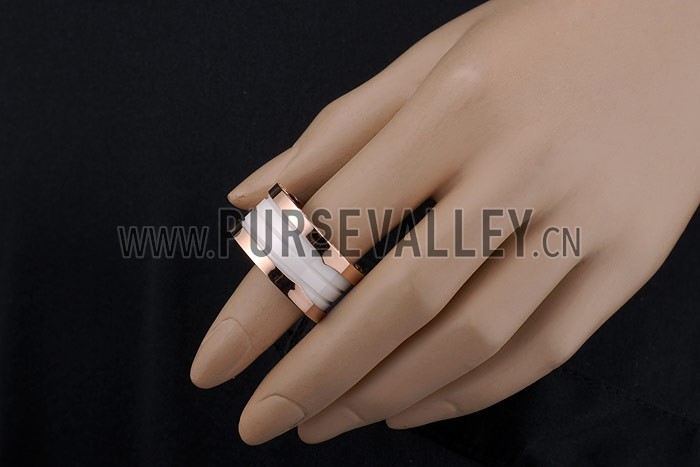 Bvlgari Replica White Ceramic Center Engraved Rose Gold Rimmed Ring