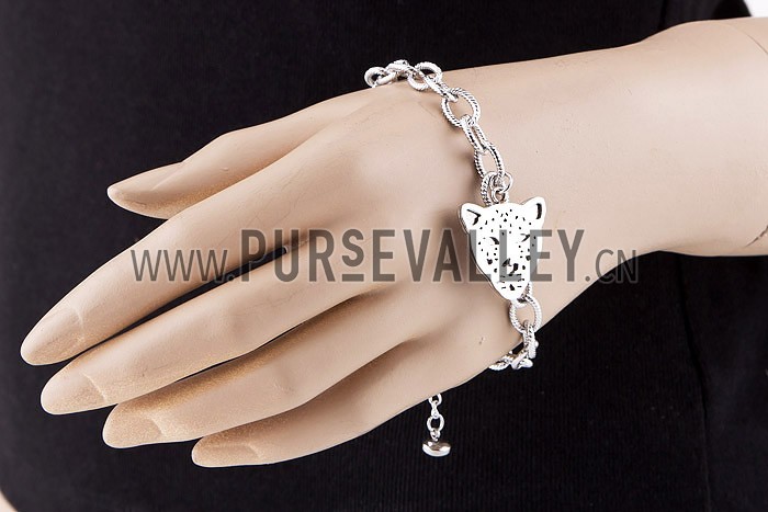 Cartier Replica Leopard Face Sterling Silver Charms Bracelet