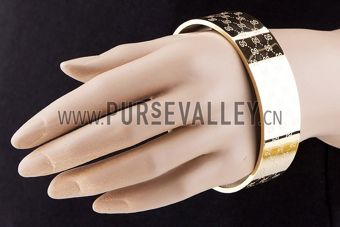Gucci Replica Logo Engraved Yellow Gold Plated Bangle Bracelet