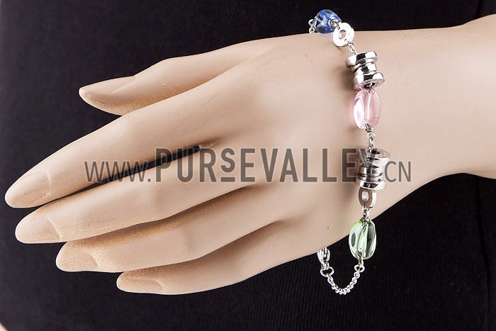 Bvlgari Replica Engraved Spool & Crystal Bead Sterling Silver Charms Bracelet