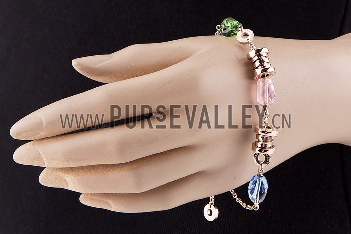 Bvlgari Replica Engraved Spool & Crystal Bead Rose-Gold Plated