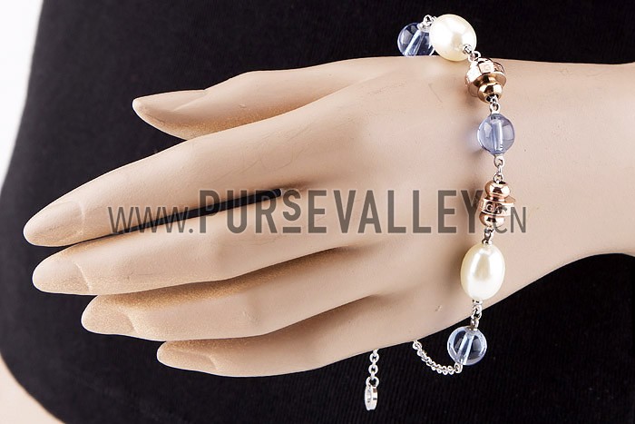 Bvlgari Replica Clear Blue, Pearl & Rose-Gold Bead Sterling Silver Link Bracelet