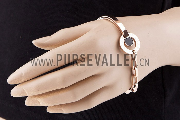 Bvlgari Replica Engraved Black Ceramic Accent Rose-Gold Plated Bracelet