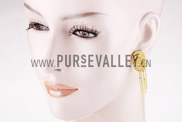 Bvlgari Replica Diamond Stud Engraved Triple Disc Yellow Gold Hanging Earrings