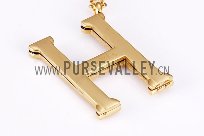 Hermes Replica Ball Carving Logo Pendant Gold Plated Fine Chain Necklace