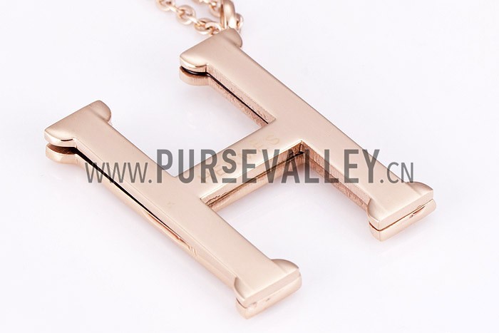 Hermes Replica Ball Carving Logo Pendant Rose-Gold Plated Fine Chain Necklace