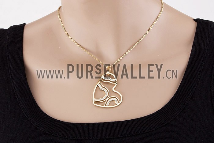 Cartier Replica Diamond Embellished Cutwork Heart Pendant Gold Plated Fine Chain Necklace