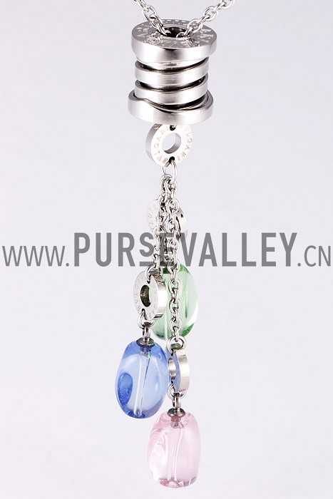 Bvlgari Replica Tri-Colored Bead Dangler Spool Pendant Sterling Silver Fine Chain Necklace