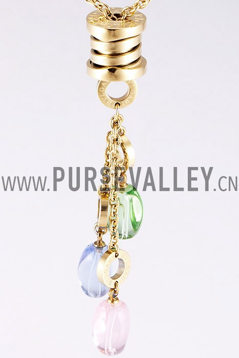 Bvlgari Replica Tri-Colored Bead Dangler Spool Pendant Gold Fine Chain Necklace