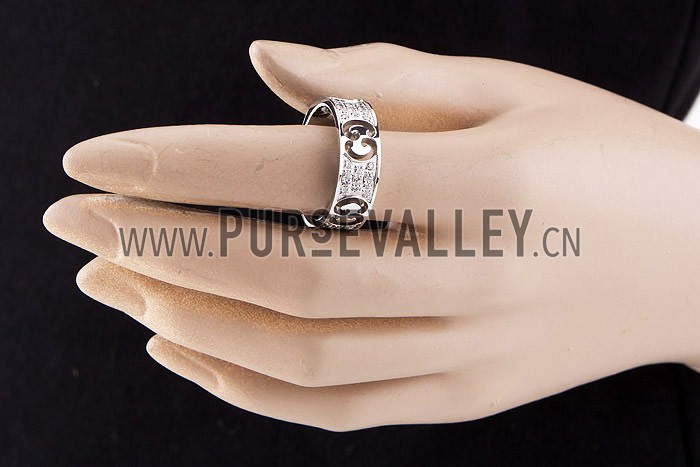 Gucci Replica Diamond Embellished Logo Cutwork Sterling Silver Band