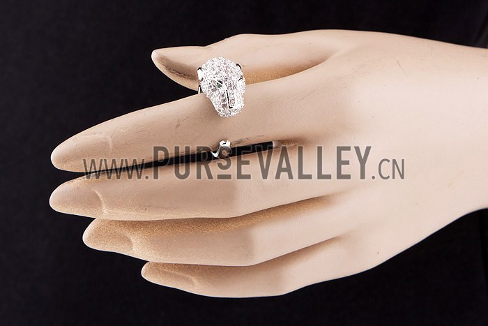Cartier Replica Diamond Encrusted Leopard Head Sterling Silver Ring