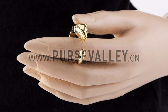 Cartier Replica Leopard Head Enamel Marking Gold Ring