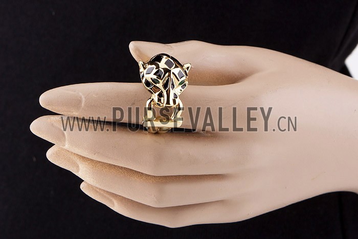 Cartier Replica Emerald-Eyed Leopard Head Enamel Marking Gold Ring