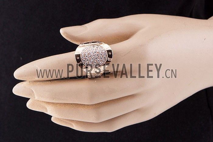 Bvlgari Replica Diamond Embellished Engraved Rim Rose-Gold Ring